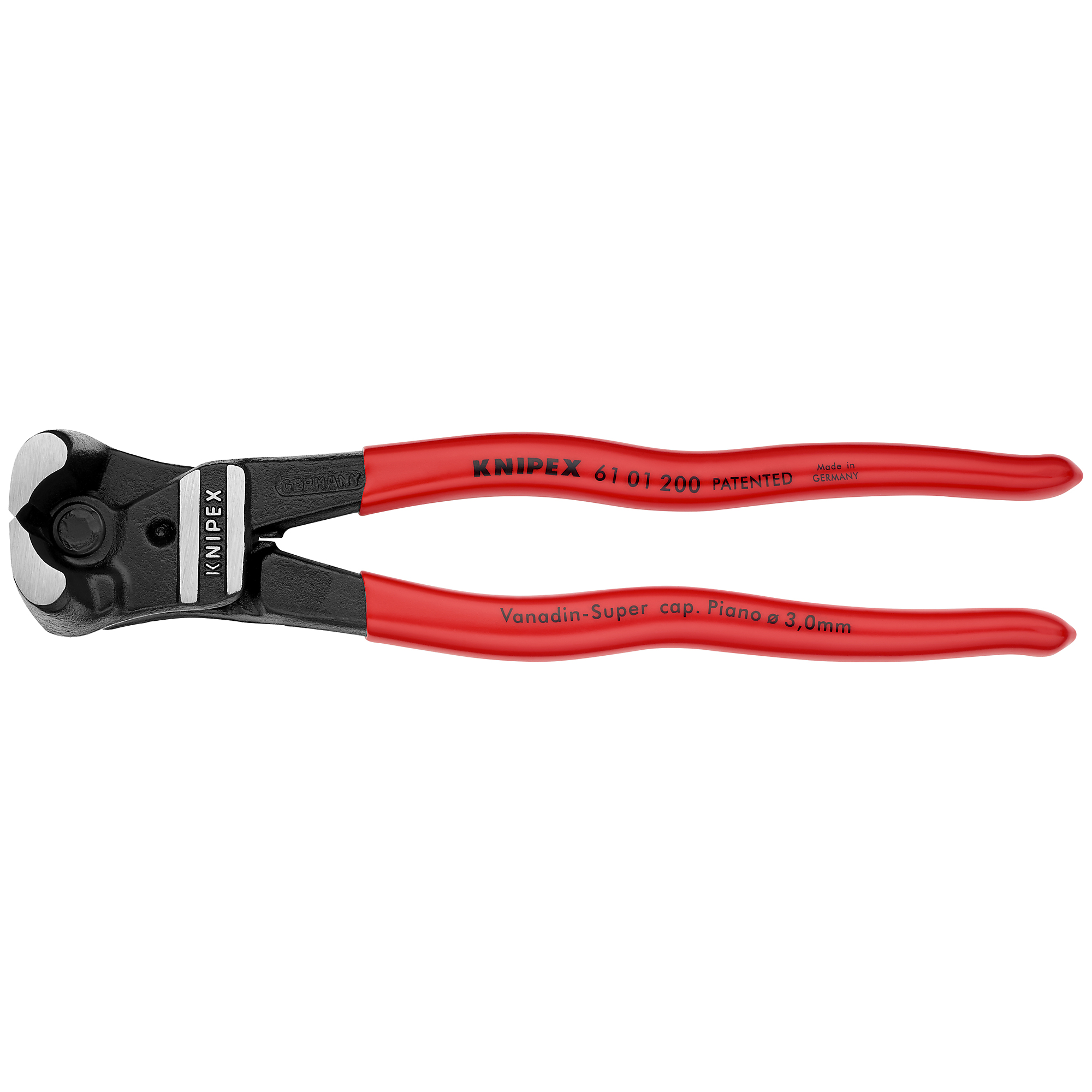 KNIPEX, Hi Lev Bolt End Cutting Nippers, Plastic Coat, 8in., Pieces (qty.) 1 Material Vanadium Steel, Jaw Capacity 0.234 in, Model# 61 01 200